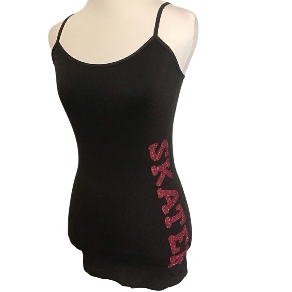 Gray “Skater” Tank Top with Pink Glitter Graphic Women’s